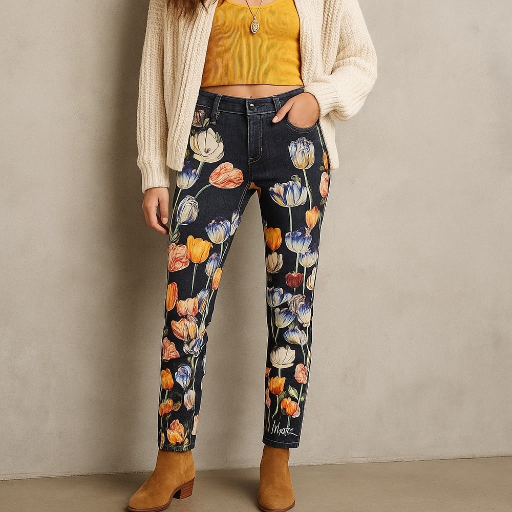 Mother The Looker Jeans Sz 26 Floral Tulip Print Gardenias Daisies‎ Made in USA